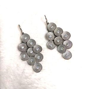 Retro Silvertone and Rhinestone Chandelier Pierced Earrings
